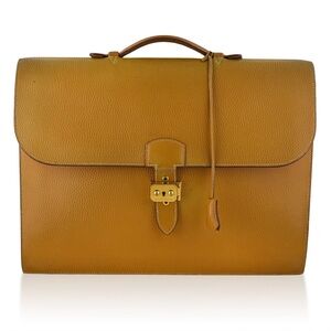 Authentic Vintage 1998 Hermes Sac a Depeches 40 Briefcase, Tan color Leather